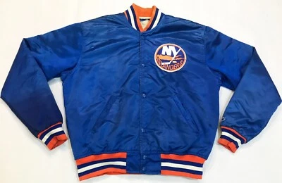 Vintage Starter NHL New York Islanders Bomber Satin Jacket Sz L Blue USA Quilted - Image 1 of 4