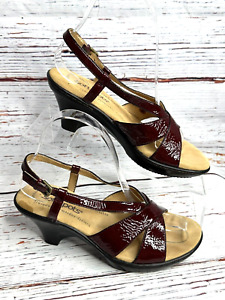 Softspots Womens Burgundy Red Leather Sandal Block Heel Strappy Slingback Sz 5M