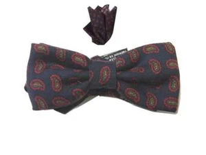 Schmetterling Wolle Schmetterling Herren möglich komplett und Einstecktuch blau paisley bordeaux - Bild 1 von 9