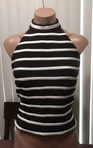 XSCAPE Women’s Backless Lined Halter￼ Top~Black & White~Size 12~MSRP $79~NWT - Picture 1 of 8