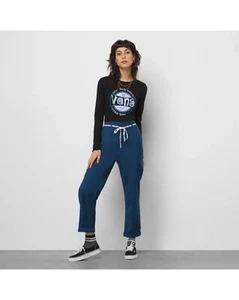 Vans Women’s Dark Denim Blue Shoe Lace Cargo Skater Pant Sz. L New With Tag - Picture 1 of 10