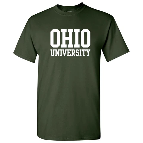 Basic Block Ohio University Bobcat Licensed Mens T-Shirt Unisex Tee - Forest Cover