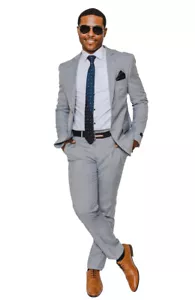 Slim Fit Silver Windowpane Plaid 2 Button Mens Suit Notch Lapel 16308 AZARMAN - Picture 1 of 10