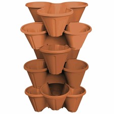 6 x Trio TERRACOTTA Stacking Planter Garden Strawberry Flower Plastic Plant Pot