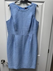 Tahari ASL Dress Women’s Size 16 Sleeveless Sheath Blue Jeweled Neck - Imagen 1 de 13