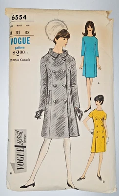 Vestido y abrigo vintage 1961 patrón de costura Vogue 6554 Misses 1 pieza talla 10 Foto 1 de 4