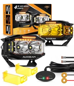 AUXBEAM 4" Side Shooter LED Work Light Bar Spot Pods Fog Amber DRL for Polaris - Picture 1 of 12