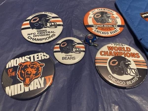 6 x 1985 PINS Chicago Bears Buttons World Champions, NFC Champions & Super Bowl - Picture 1 of 8