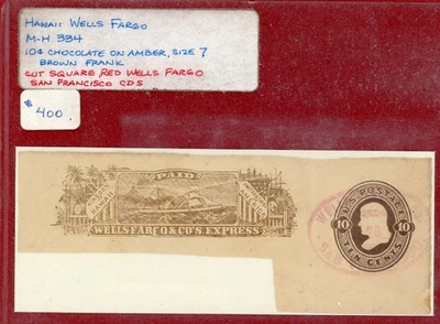 US Hawaii Wells Fargo, 10c Jefferson, Brown on Amber, Cut Square, Red CDS - Image 1 of 3