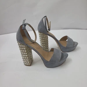 ALDO Nesida Light Blue Suede Block Heel Bling Size EUR 39 US 8.5  - Picture 1 of 11