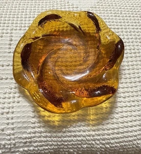 MCM Fenton Art Glass Freeform Swirl Candy Trinket Ashtray Amber  5.5” - Picture 1 of 12