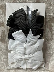 Black & White Hair Bow Clip Grosgrain Ribbon Toddler Girl Hair Barrette Set - Picture 1 of 3