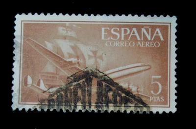 Spain Stamps Scott C155 Plaine and Caravel 5 p 1955 Used - Image 1 of 2