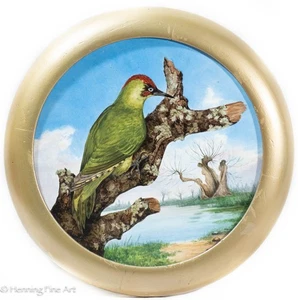 Cargador de cerámica artística Howell & James antiguo fino paisaje de pantano pájaro carpintero verde - Imagen 1 de 10