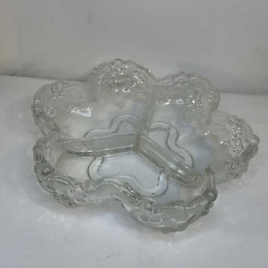 Servizio piatti vintage vetro trasparente smerlato tre sezioni Relish condimento - Foto 1 di 10