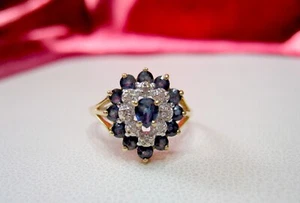 750 18K GELBGOLD RING ECHTE RUNDE SAPHIRE & DIAMANTEN BLUME GRÖSSE 5 - Bild 1 von 11