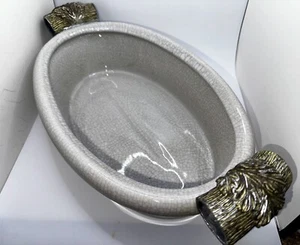 Fitz and Floyd Exoticals Beige Crackle Oval Basin Centerpiece Planter Bowl - Picture 1 of 8