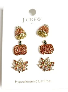 J.Crew Factory Fall Statement Stud Earring Set of 3 Orange Multi-Color BU556 NWT - Picture 1 of 13
