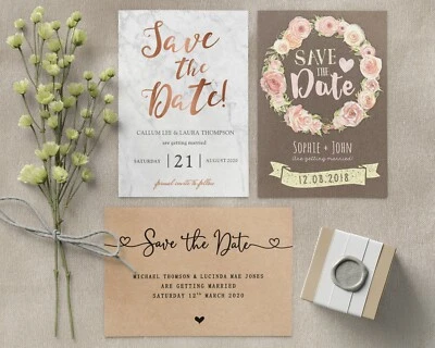 Tarjetas personalizadas de boda para guardar la fecha con sobres (W0) Foto 1 de 4