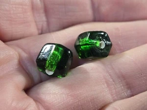 (2) Emerald Green Venetian Translucent Trade Beads - White Core and Hexagonal - Picture 1 of 4