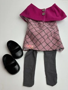 OG Pink & Grey Plaid Dress For American Girl w/ Shawl, Tights & Shoes - Picture 1 of 6