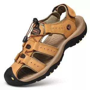 UK Men Summer Sandals Outdoor Walking Hiking Beach Close Toe Leather Shoes Size - Picture 1 of 18