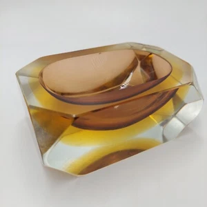 Vintage Murano Flavio Poli Seguso Sommerso Cut Glass Faceted Ashtray STUNNING - Picture 1 of 10