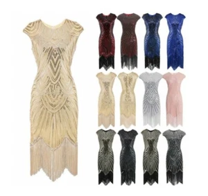 20er Jahre Ballkleid Pailletten Fransen Cocktail Party tolles Gatsby Kostüm Flapper - Bild 1 von 17