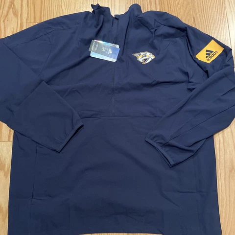 adidas Mens NHL Nashville Predators Game Mode 1/4 Zip Pullover Navy EB6542 Sz L Cover