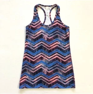 Ivivva KeepUrCool Racer Racerback Tank Pink Blue Zig Zag Print Lululemon Girl 14 - Picture 1 of 6