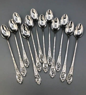 Rose Point by Wallace Sterling Silver set of 12 Iced Beverage Spoons 7.5" - Image 1 of 4