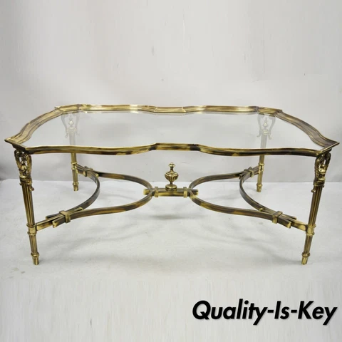 Large Regency Style Burnished Brass Scalloped Edge Tray Top Table attr. Labarge Cover
