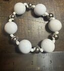 White Plastic Round Bead Bracelet Vintage Costume Jewerly