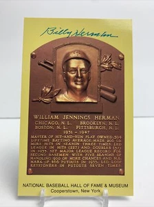 Billy Herman - Signed Yellow Hall of Fame 3.5" x 5.5" postcard plaque - Picture 1 of 2