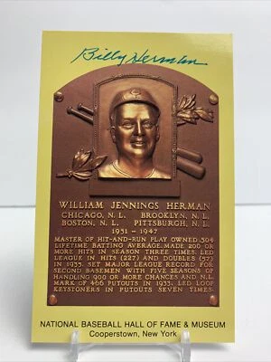 Billy Herman - Signed Yellow Hall of Fame 3.5" x 5.5" postcard plaque - Image 1 of 2
