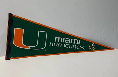 Miami Hurricanes NCAA Green & Orange Logo Pennant by WinCraft Made in the USA Cover