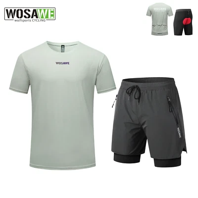 WOSAWE Cycling Combo Suit Reflective Tshirt 2 in 1 MTB Shorts Safety Outdoor Set - Image 1 of 4