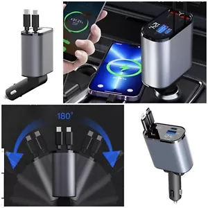 4 in1- Retractable Car Charger Cable Dual Port USB-C, PD Fast Charging Adapter - Picture 1 of 6