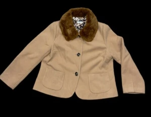 Chaqueta Blazer Abrigo Laura Ashley Mujer Beige Tostado Extraíble Cuello Imitación Piel - Imagen 1 de 13