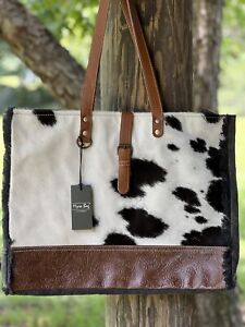 Myra Matty Western XL Weekender Tote Embossed leather￼ Hairon Cowhide & Canvas