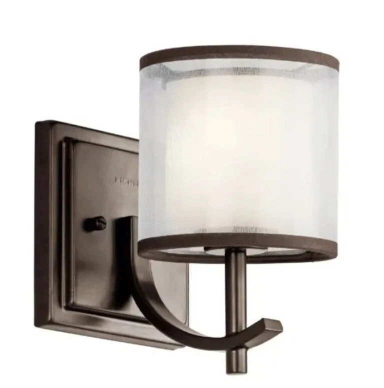 Aplique de pared KICHLER Tallie con pantalla de vidrio blanco grabado, Mission Bronze 45449MIZ Foto 1 de 1