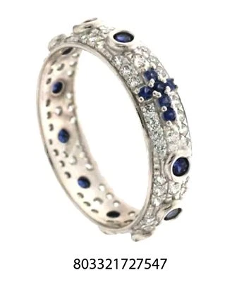 Anello rosario argento 925 zirconi brillanti Bianco Blu rodiato anallergico - Immagine 1 di 4