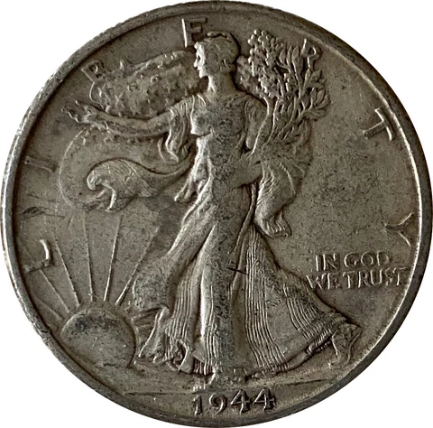 1944-D Silver Walking Liberty Half Dollar Grading VF/XF 90% Silver Cover