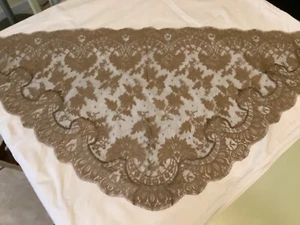 ANTIQUE GOLD ON BLACK HANDMADE FRENCH LACE  MANTILLA SHAWL 50x24 - Picture 1 of 14