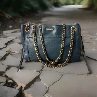 Bolso Bandolera de Hombro de Cuero Columpio Doble Cadena Azul REBECCA MINKOFF de Colección Foto 1 de 4