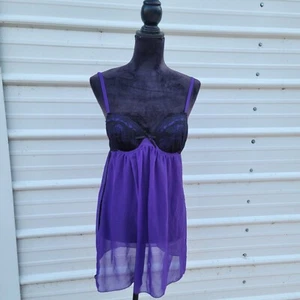 Ambrielle Womens Purple Black Lace Lingerie Intimates Babydoll Padded sz M - Picture 1 of 9