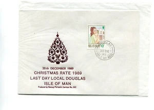 Isle of Man 1989 Last day local Xmas post rate cover, canceled Douglas, RPS - Bild 1 von 1