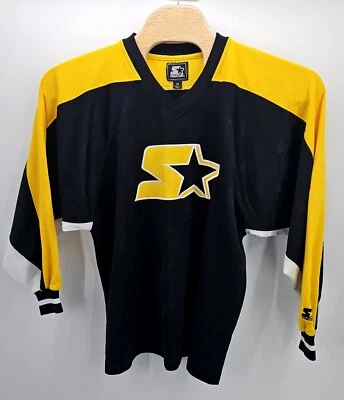 Camiseta deportiva de hockey vintage de los 90 para hombre cosida mediana logotipo grande negra amarilla Foto 1 de 4