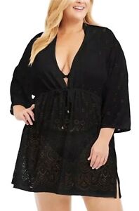 Dotti NWT Womens Plus Size 3X Black Gypsy Gem Crochet Tunic Swim Cover-up
