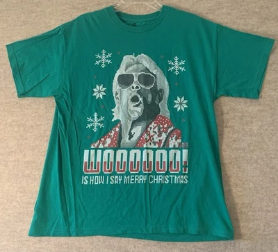 WWE Ric Flair Christmas Shirt Mens Large Wrestling Green Official Rick WCW WWF - Image 1 of 4